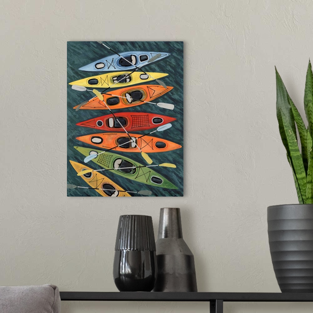 A modern room featuring Colorful Kayaks I