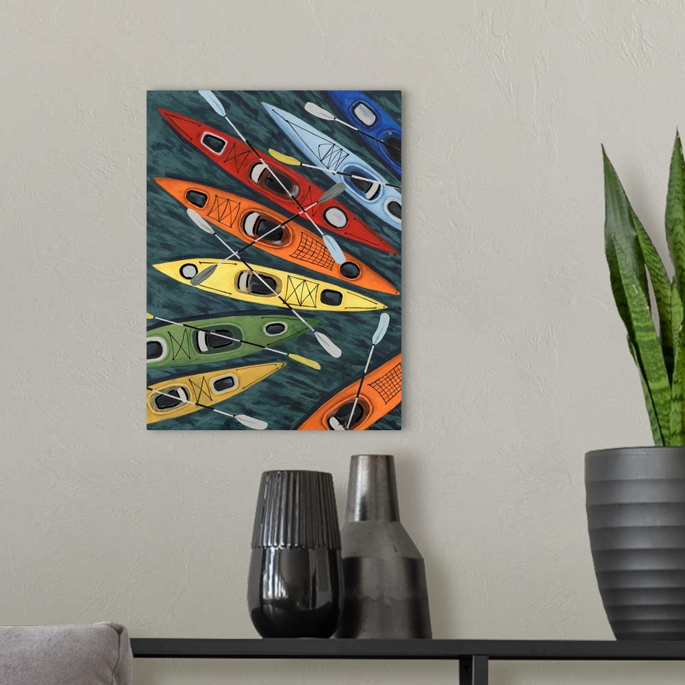 A modern room featuring Colorful Kayaks II