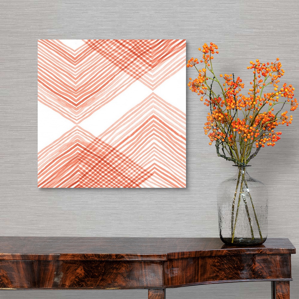 A traditional room featuring Fine, intersecting, coral-colored lines form a simple organic geometric pattern