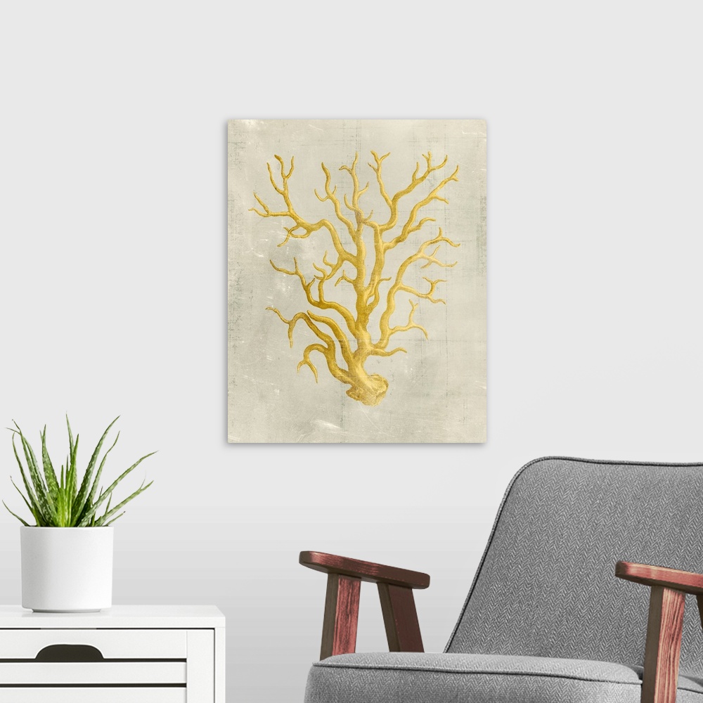 A modern room featuring Coral in Mustard
