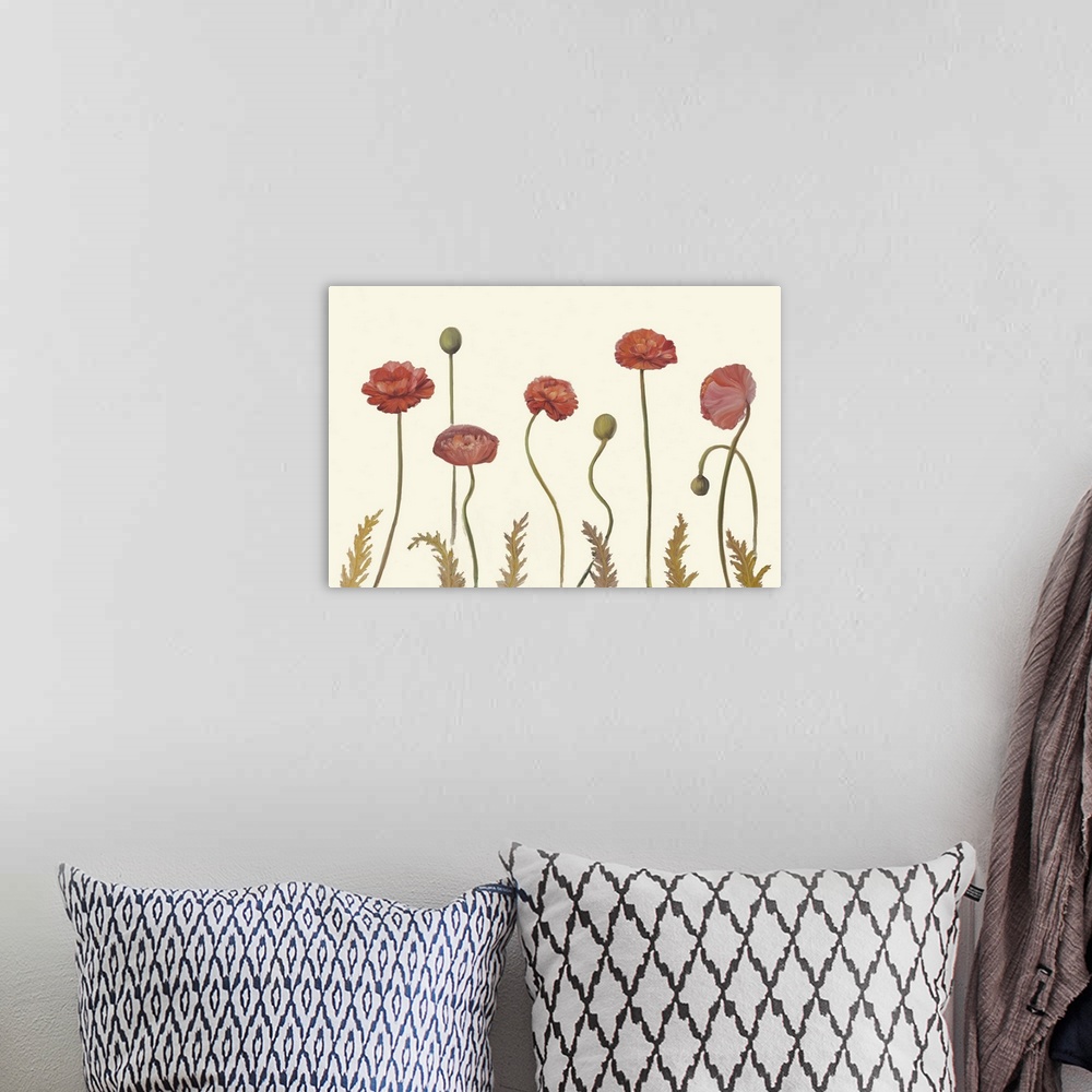 A bohemian room featuring Coral Poppy Display I