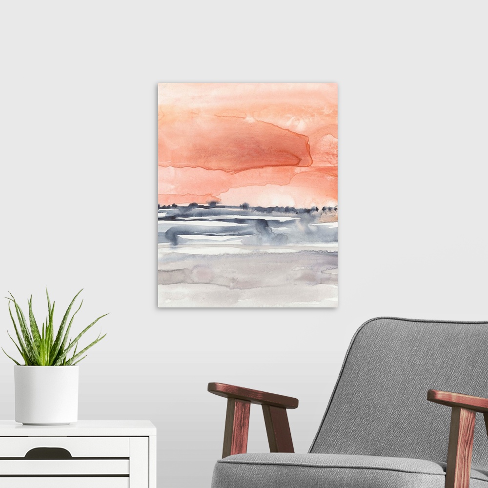 A modern room featuring Coral Sky II
