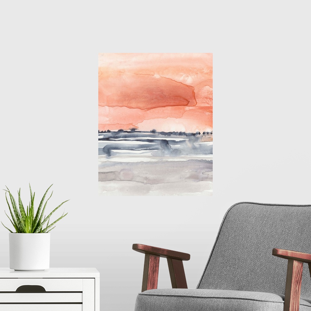 A modern room featuring Coral Sky II