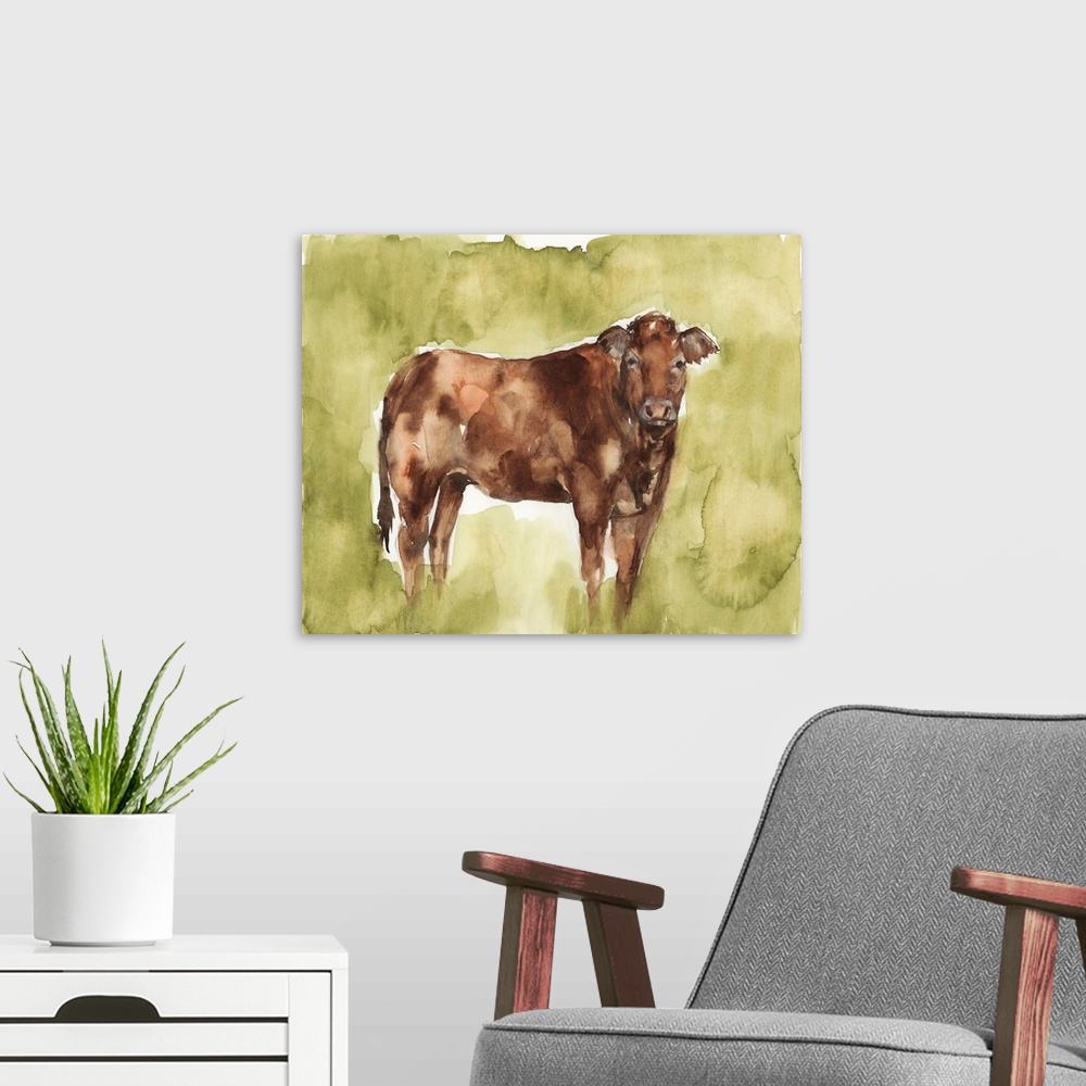 A modern room featuring Cow in the Field I