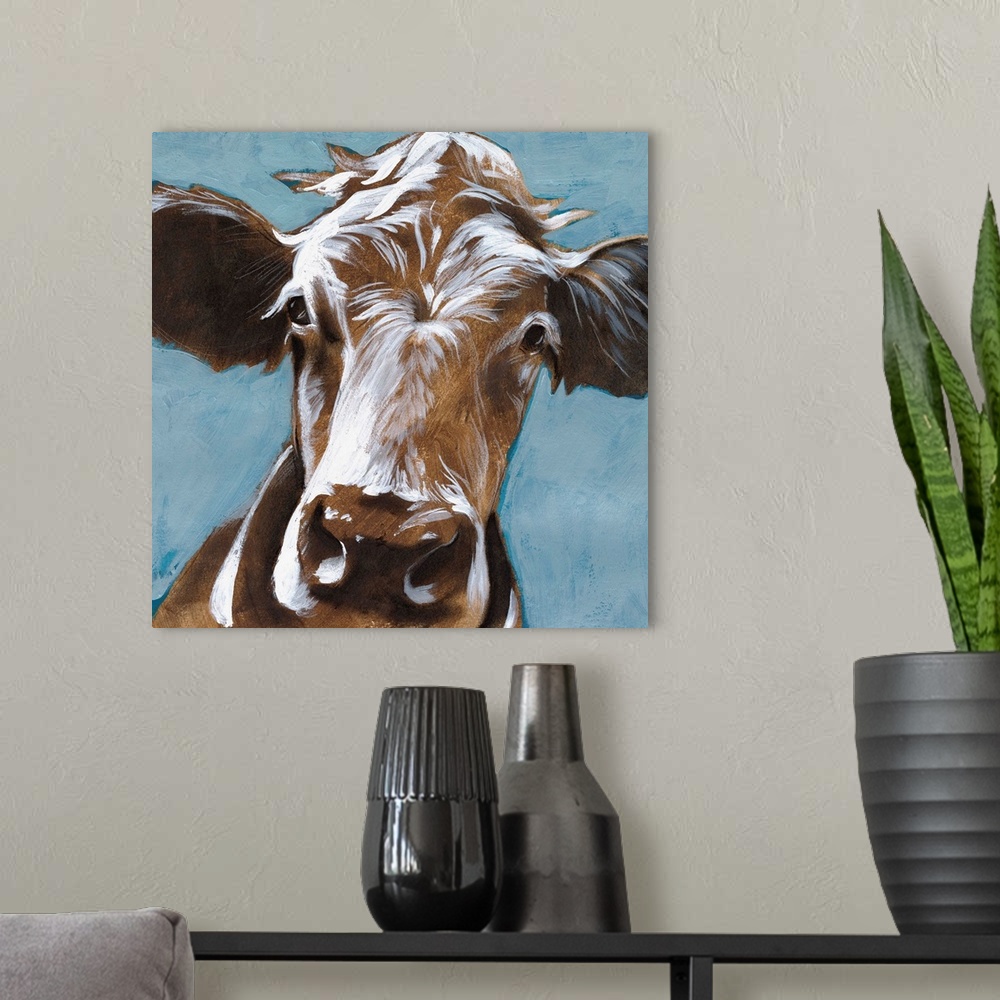 A modern room featuring Cow Kisses II