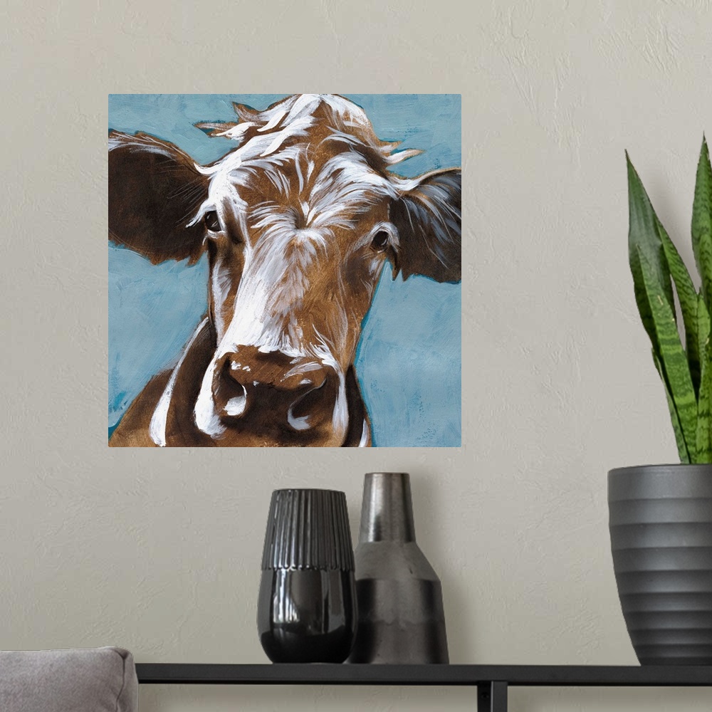 A modern room featuring Cow Kisses II