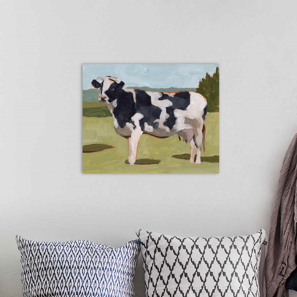 A bohemian room featuring Cow Portrait II