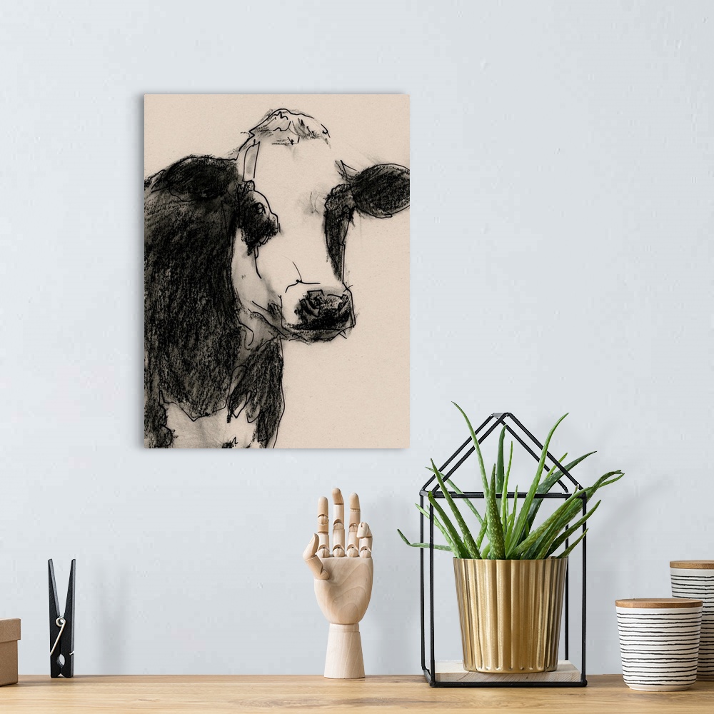 A bohemian room featuring Cow Portrait Sketch I