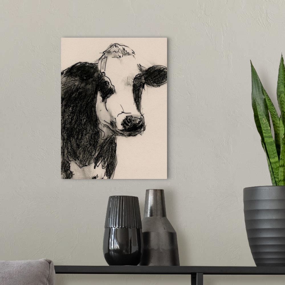 A modern room featuring Cow Portrait Sketch I