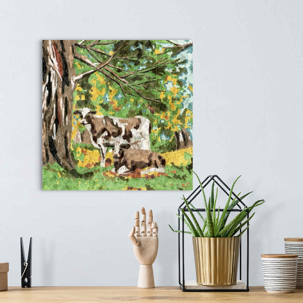 A bohemian room featuring Cows Under A Tree I