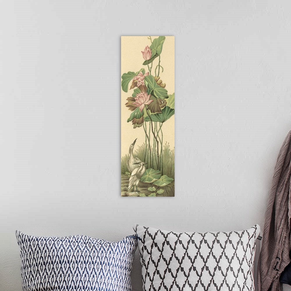 A bohemian room featuring Contemporary artwork of a vintage stylized animal, illustration.