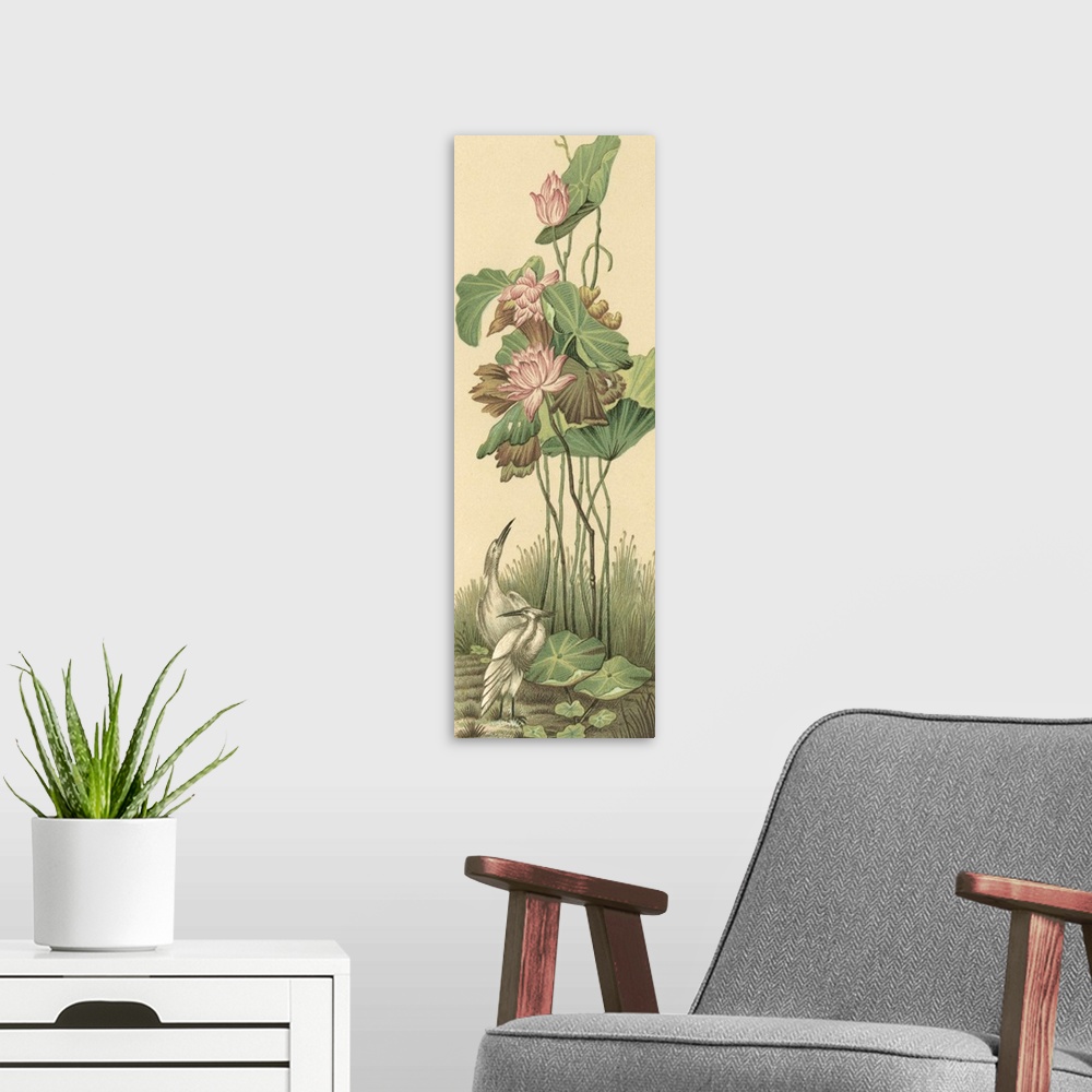 A modern room featuring Contemporary artwork of a vintage stylized animal, illustration.