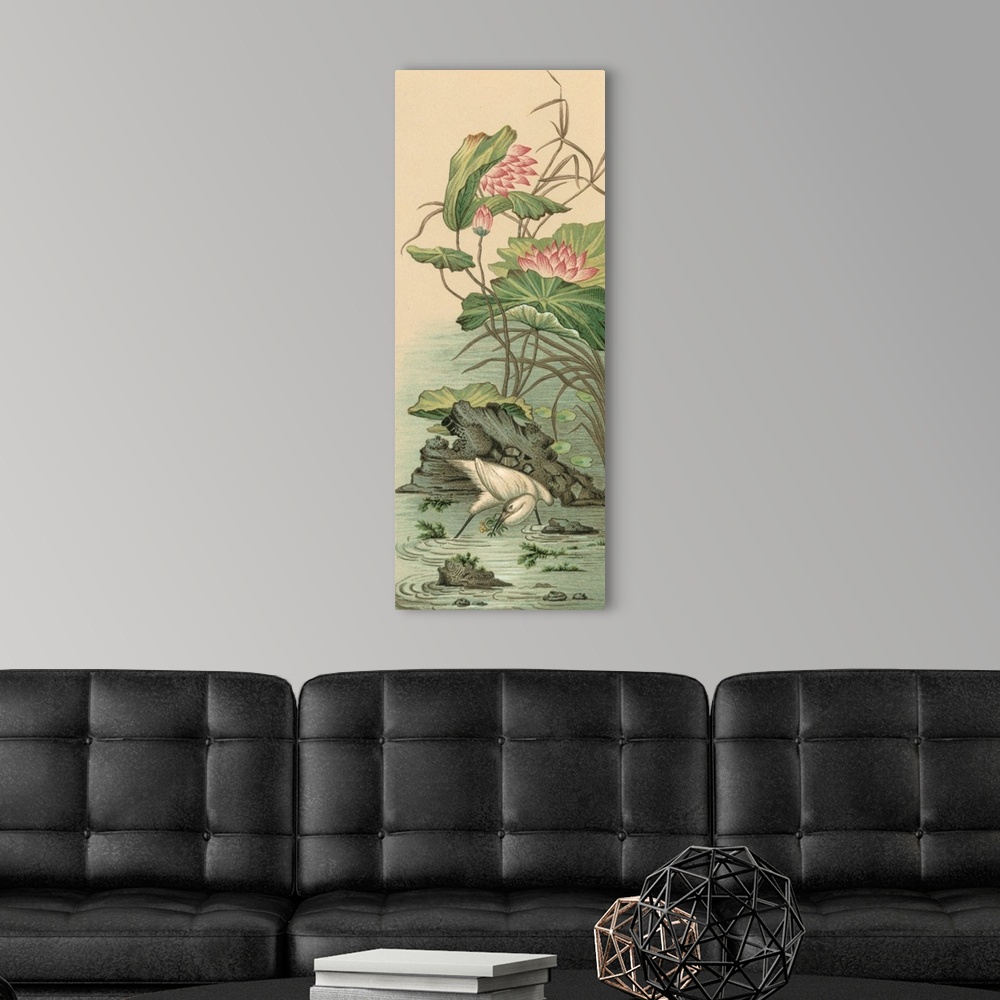 A modern room featuring Contemporary artwork of a vintage stylized animal, illustration.