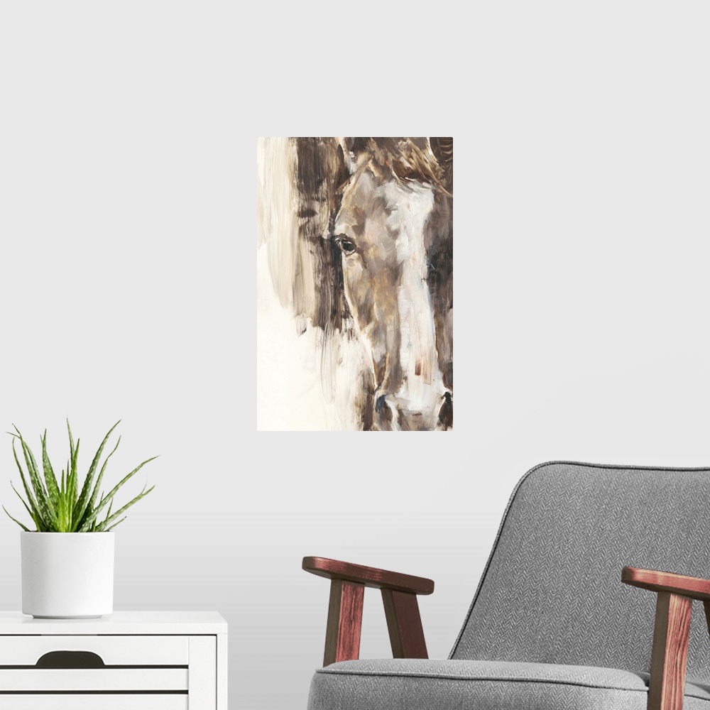 A modern room featuring Cropped Equine Study I