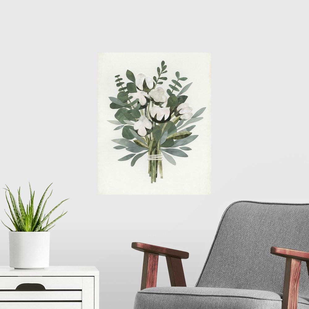 A modern room featuring Cut Paper Bouquet IV