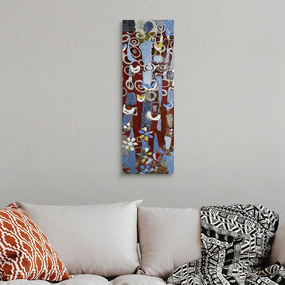 A bohemian room featuring This abstract interpretation of trees features a collage of cut paper in various color, size and ...