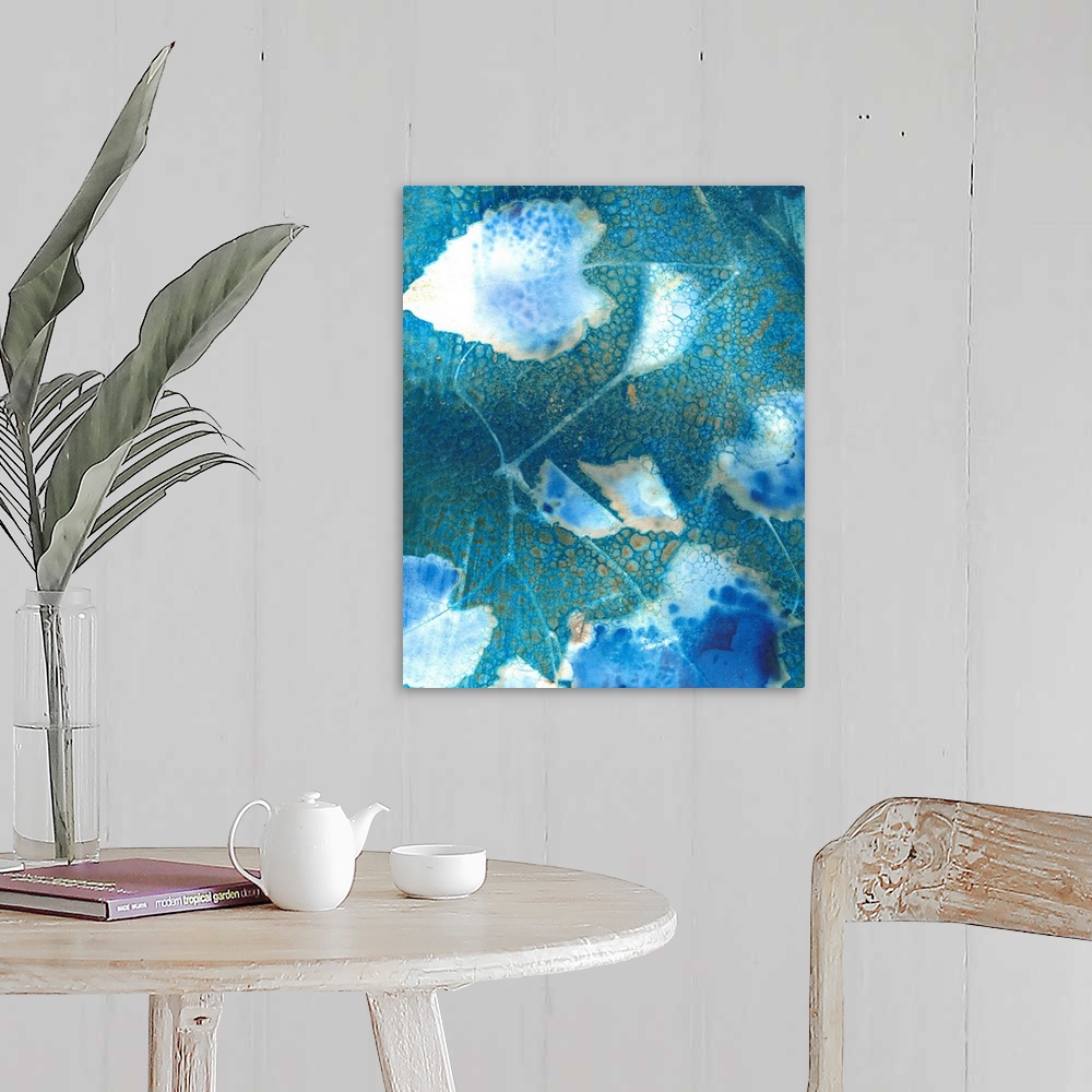 A farmhouse room featuring Cyanotype Leaves I