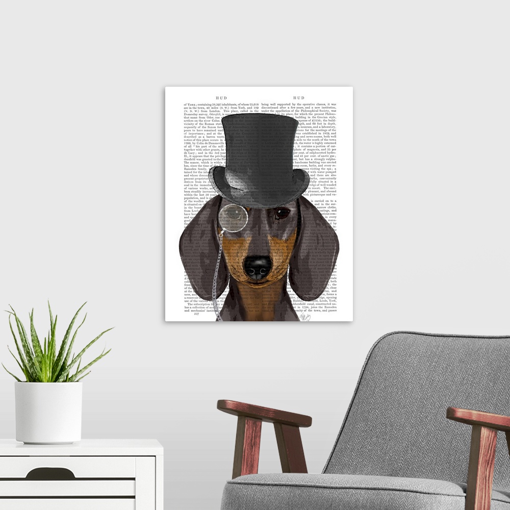 A modern room featuring Dachshund, Formal Hound and Hat