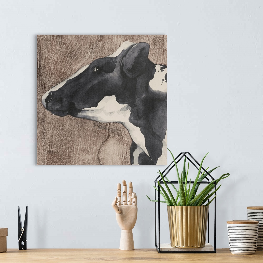 A bohemian room featuring Dairy Cow Portrait II