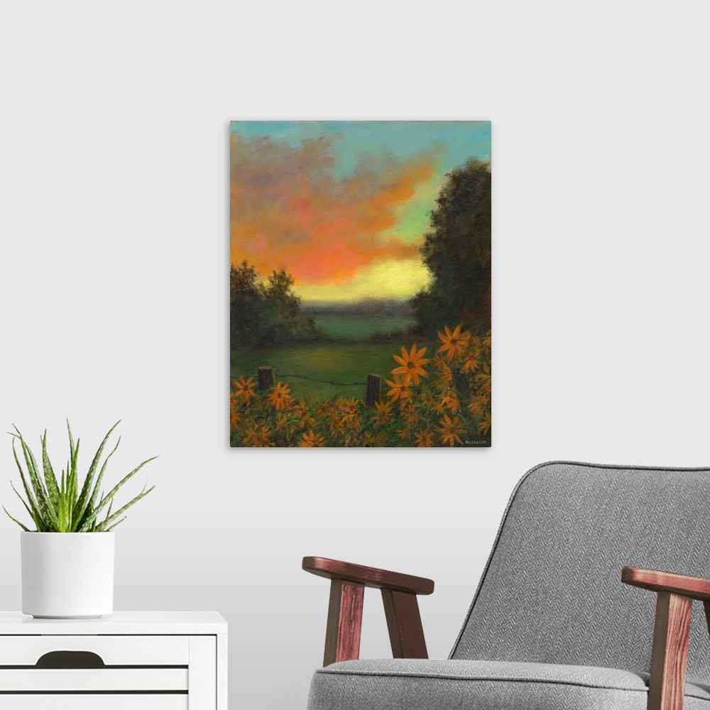 A modern room featuring Daisies At Sunset