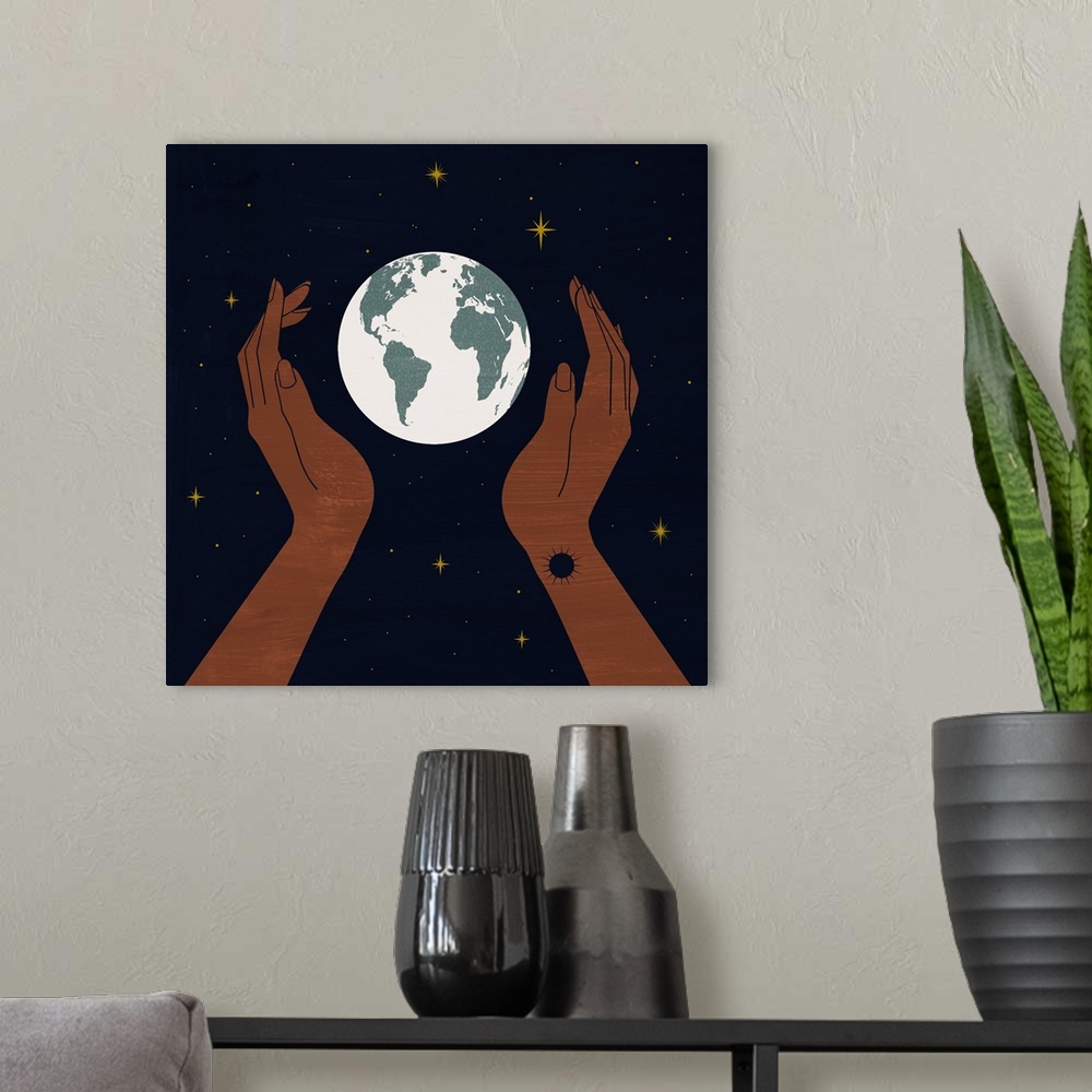 A modern room featuring Dear Mother Earth I