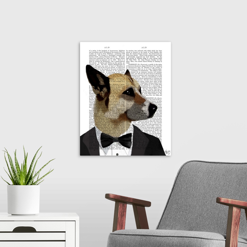 A modern room featuring Debonair James Bond Dog