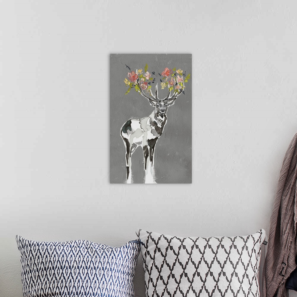 A bohemian room featuring Deer and Flowers I