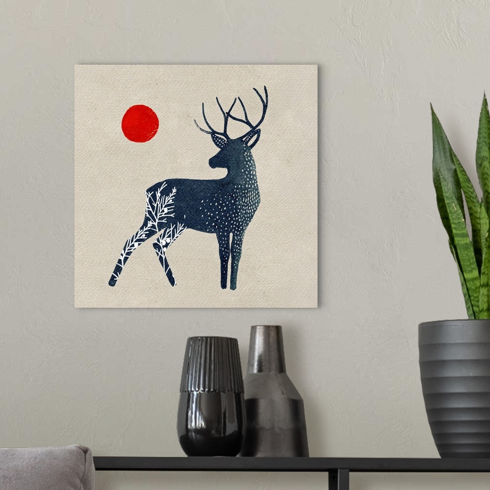 A modern room featuring Deer And Sun I