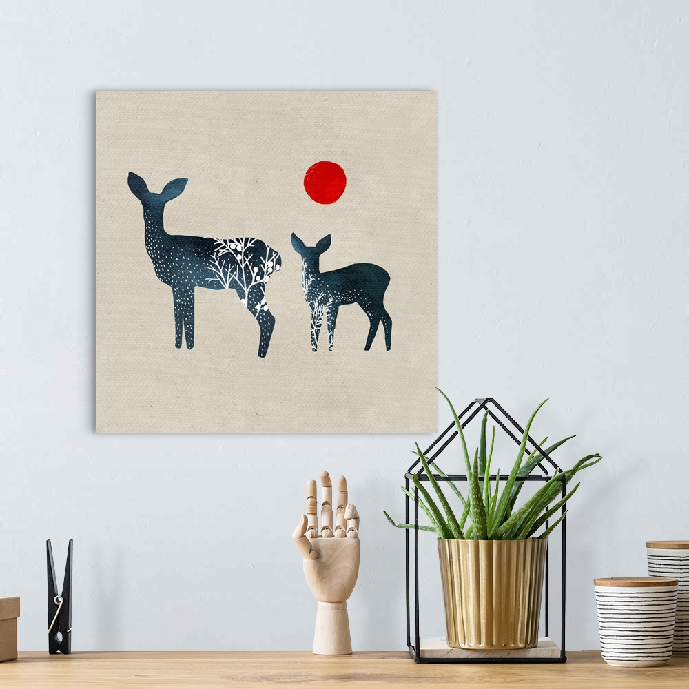 A bohemian room featuring Deer And Sun II