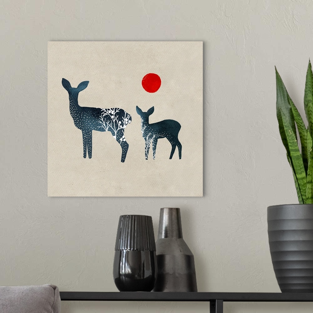A modern room featuring Deer And Sun II