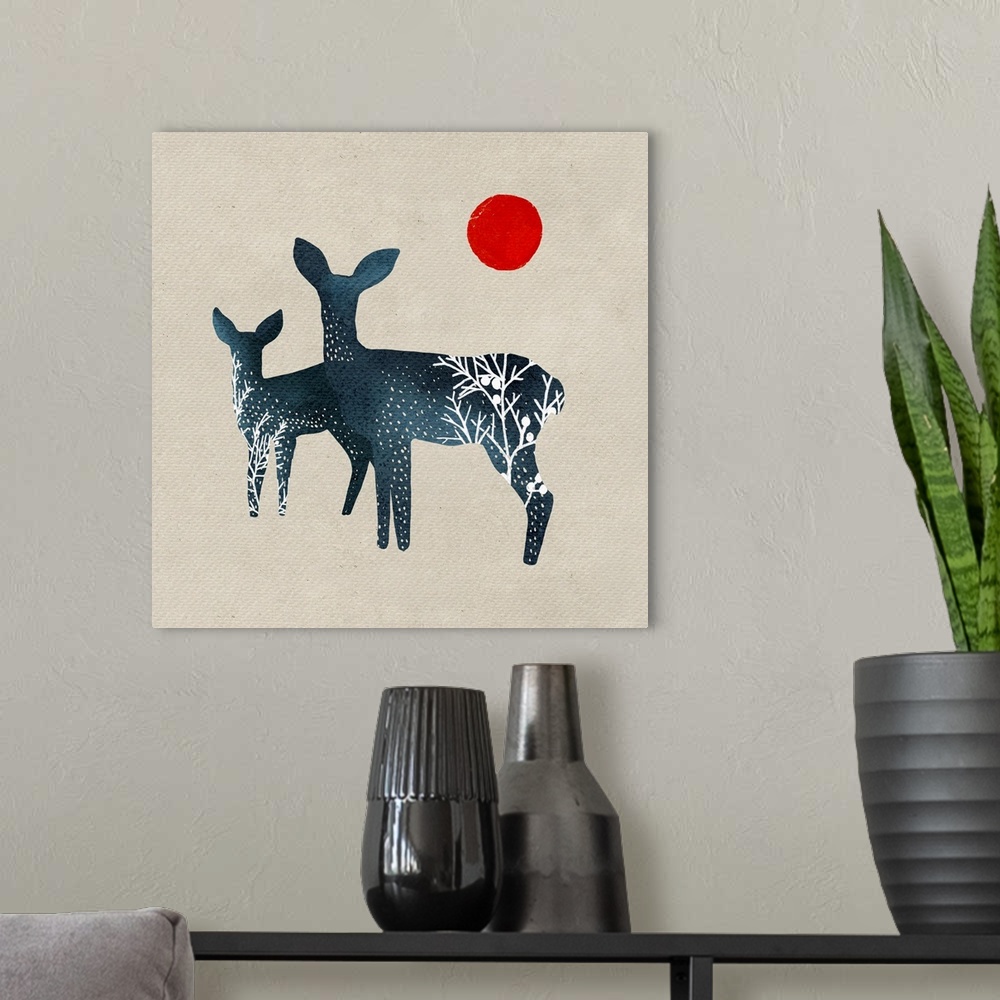 A modern room featuring Deer And Sun III