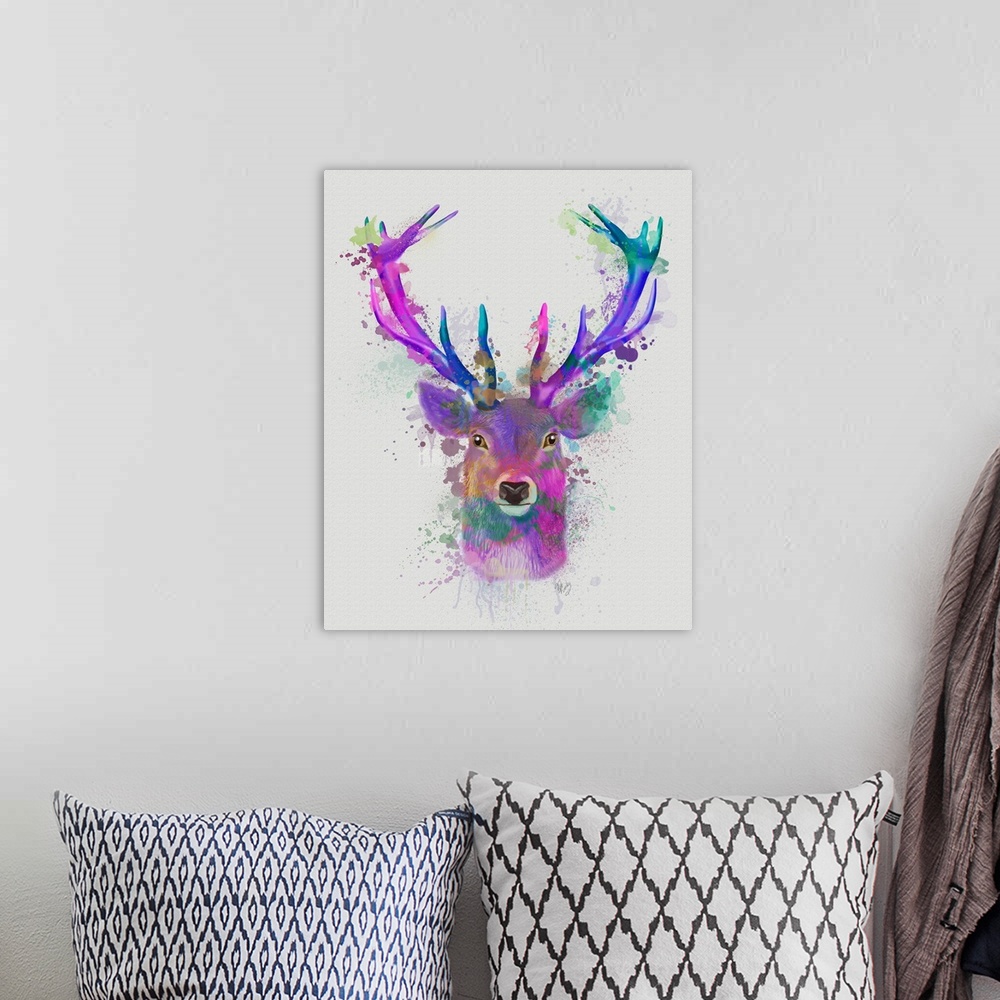 A bohemian room featuring Deer Head 1 Rainbow Splash Pink and Purple