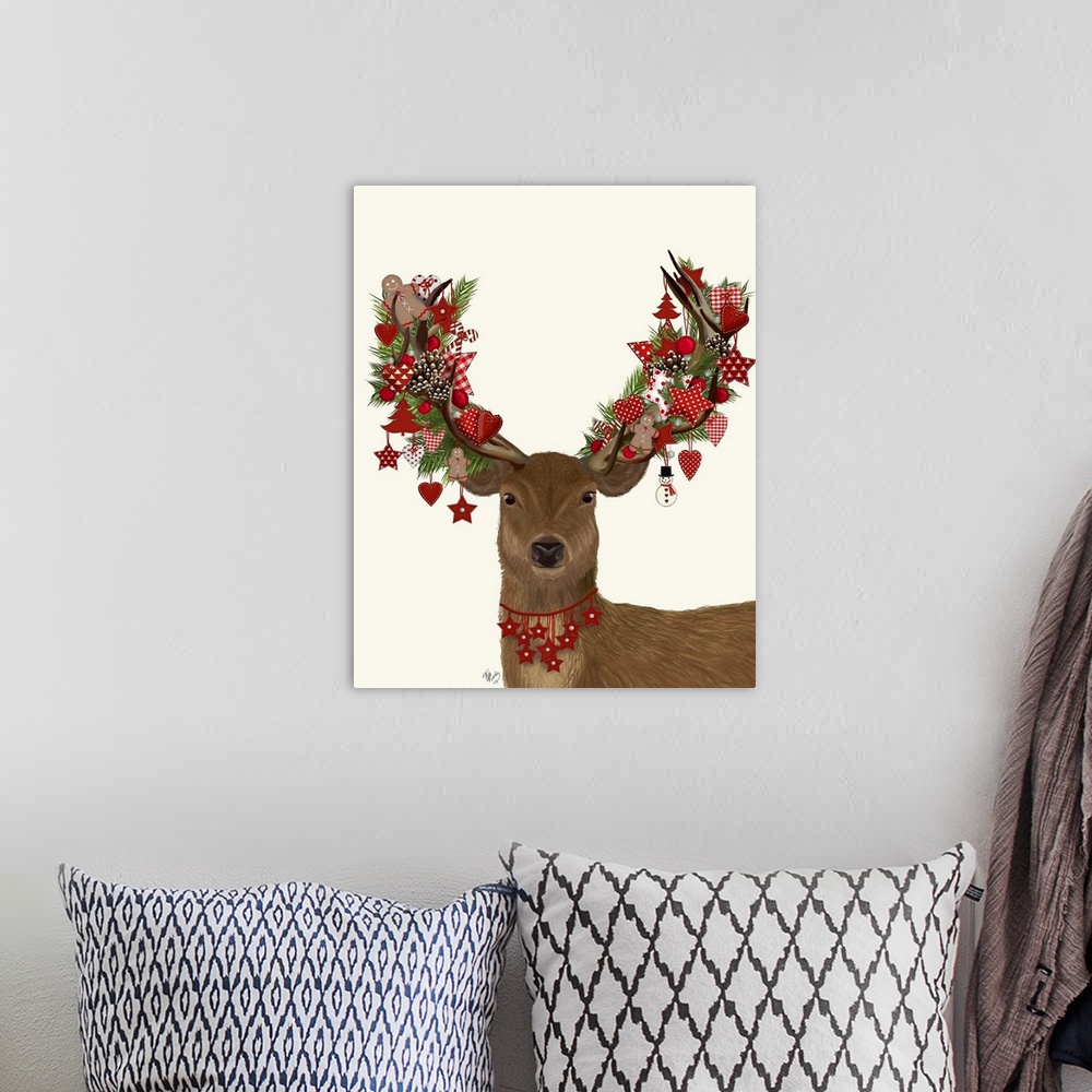 A bohemian room featuring Deer, Homespun Wreath
