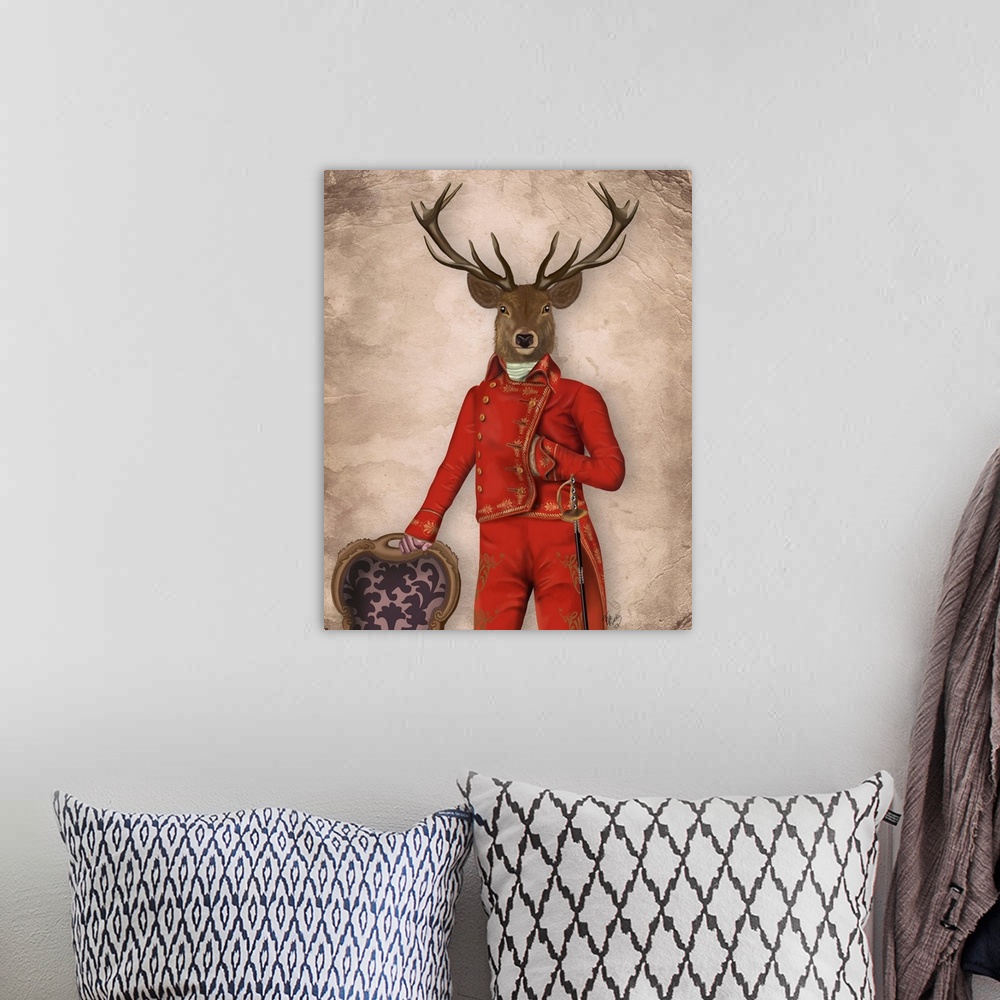 A bohemian room featuring Deer In Red And Gold Jacket