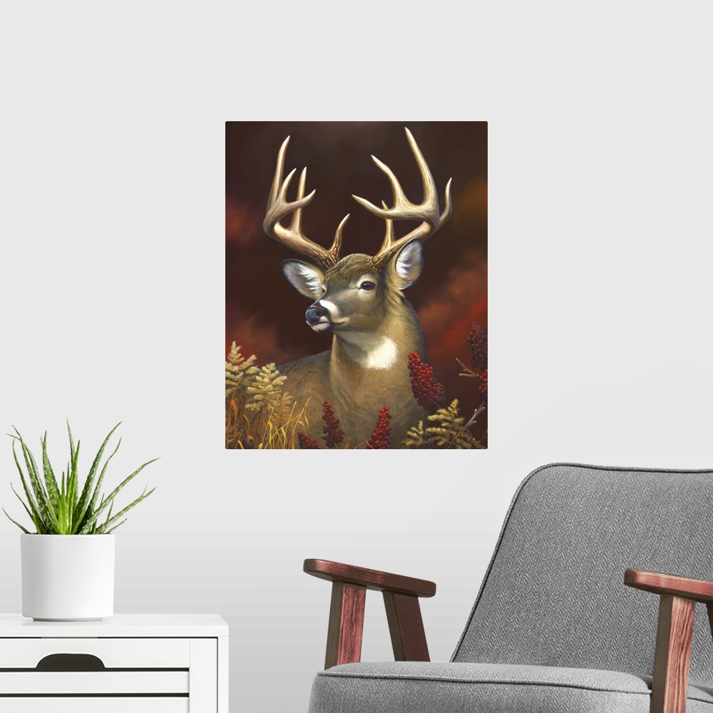 A modern room featuring Deer Portrait