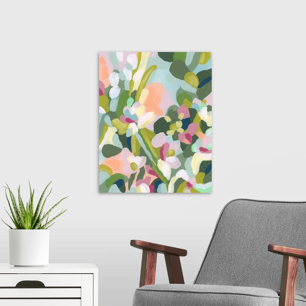 A modern room featuring Dew Drop Flowers I