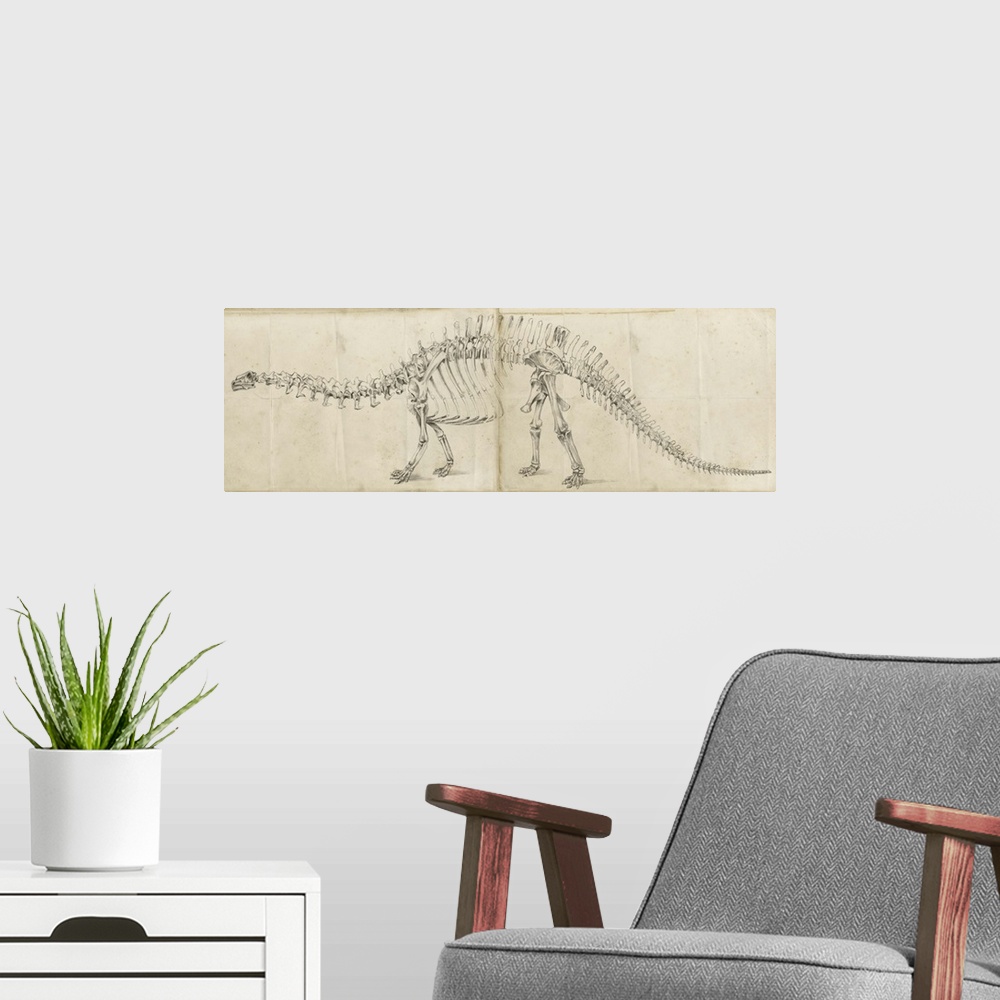 A modern room featuring Dinosaur Study I