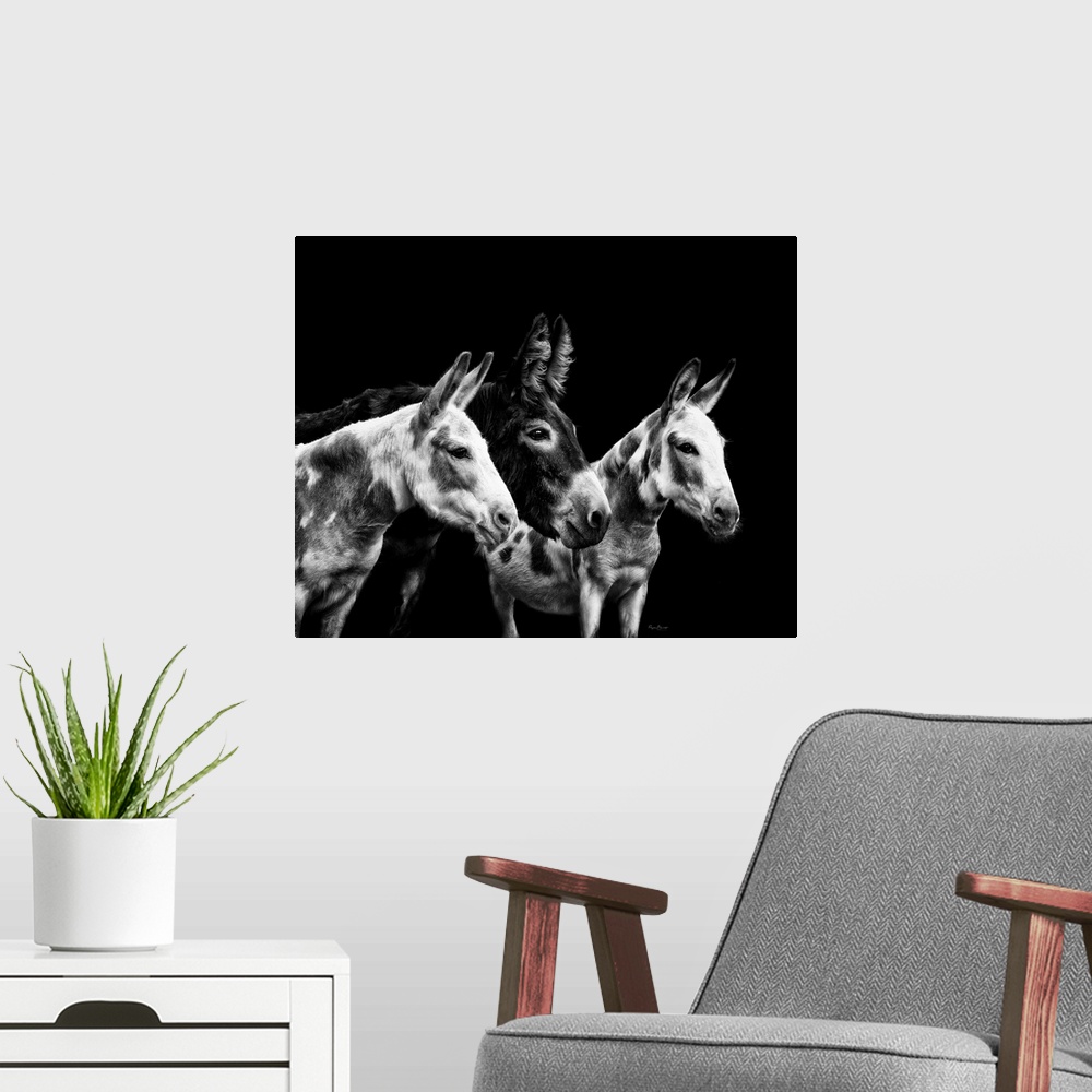 A modern room featuring Donkey Portrait II