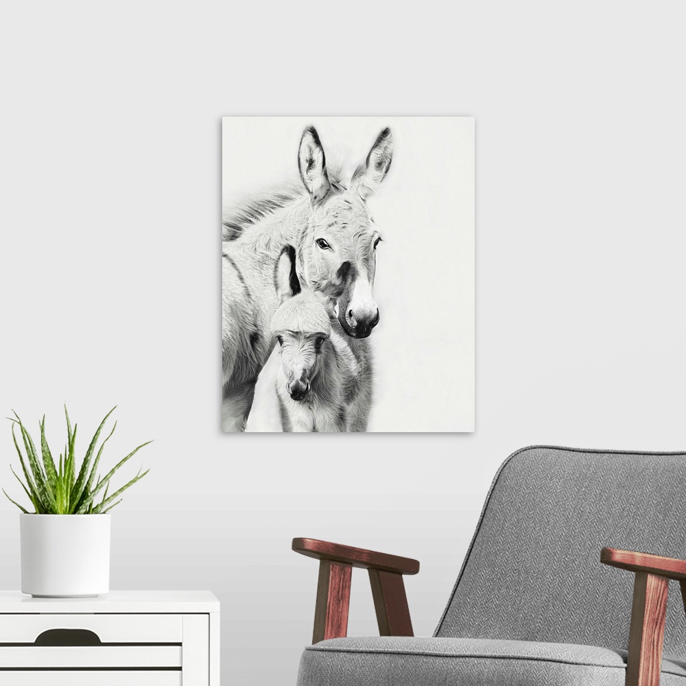 A modern room featuring Donkey Portrait V