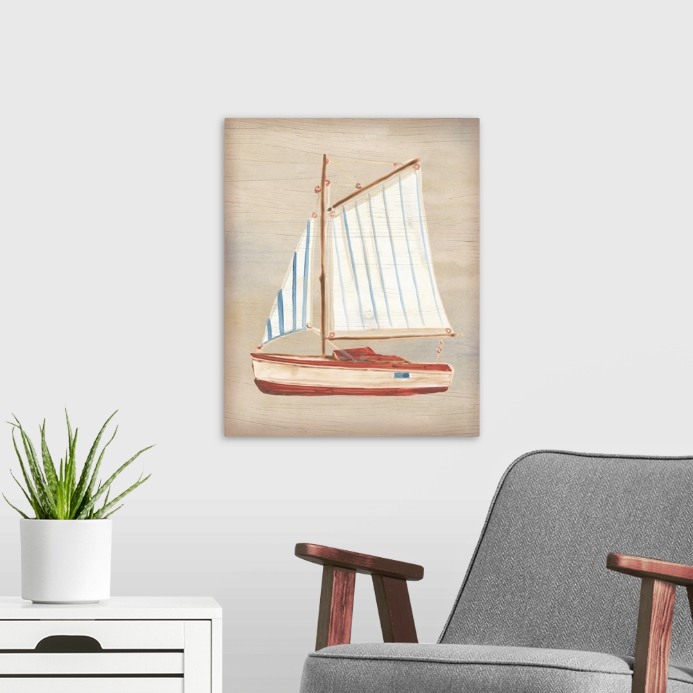 A modern room featuring Driftwood Sailboat I