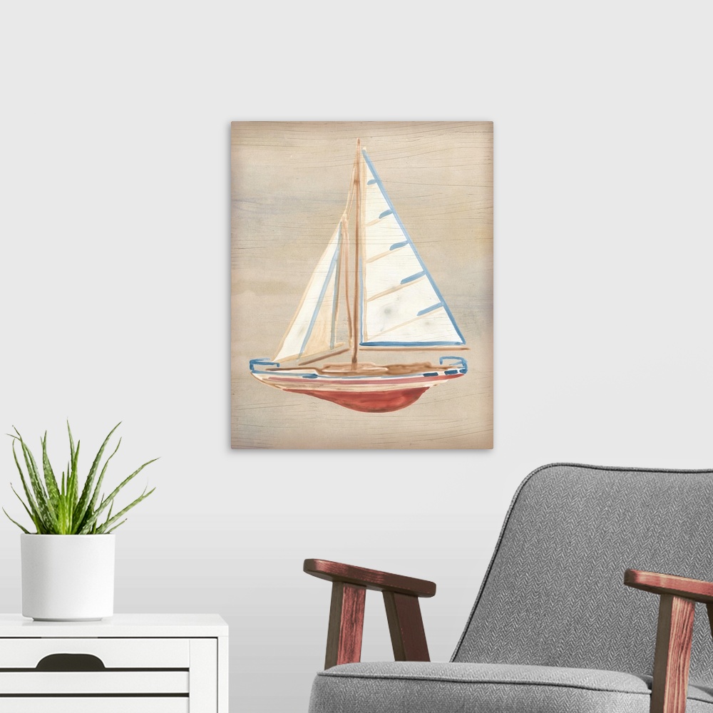 A modern room featuring Driftwood Sailboat IV