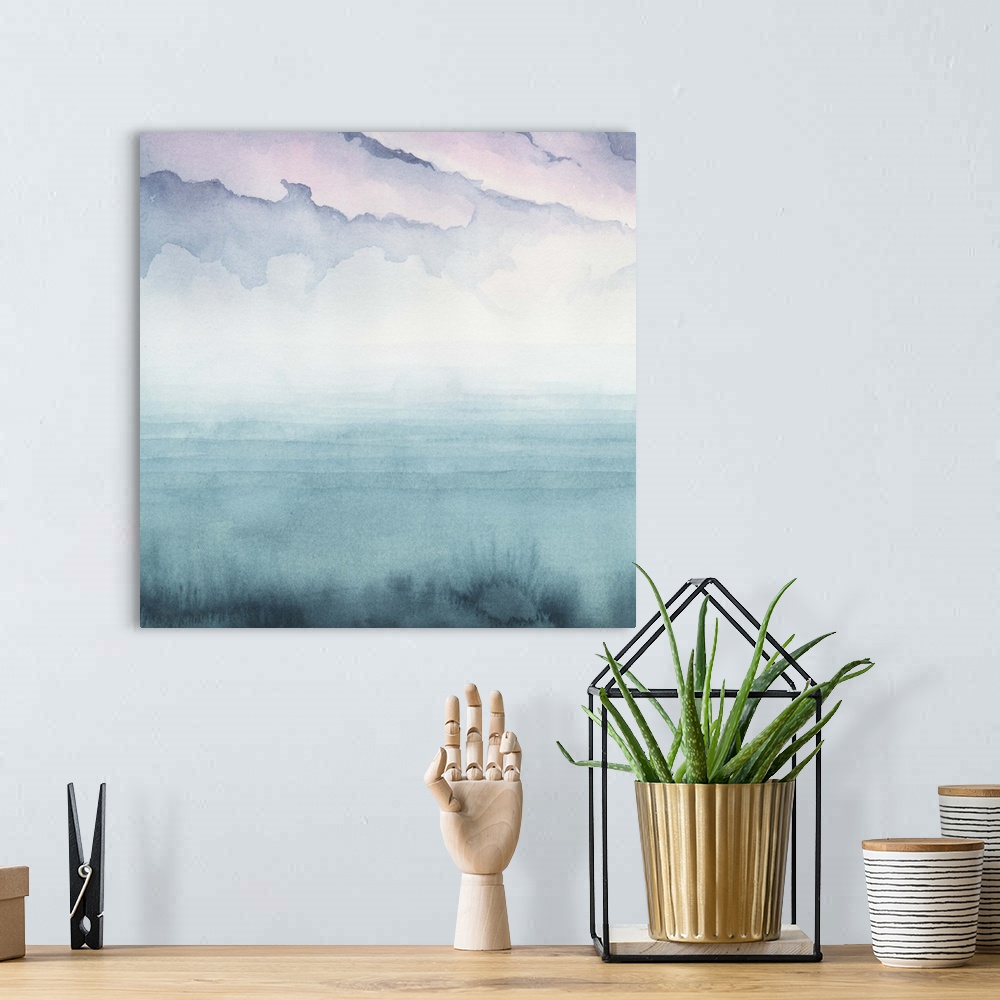 A bohemian room featuring Abstract landscape of nightfall on the bay.