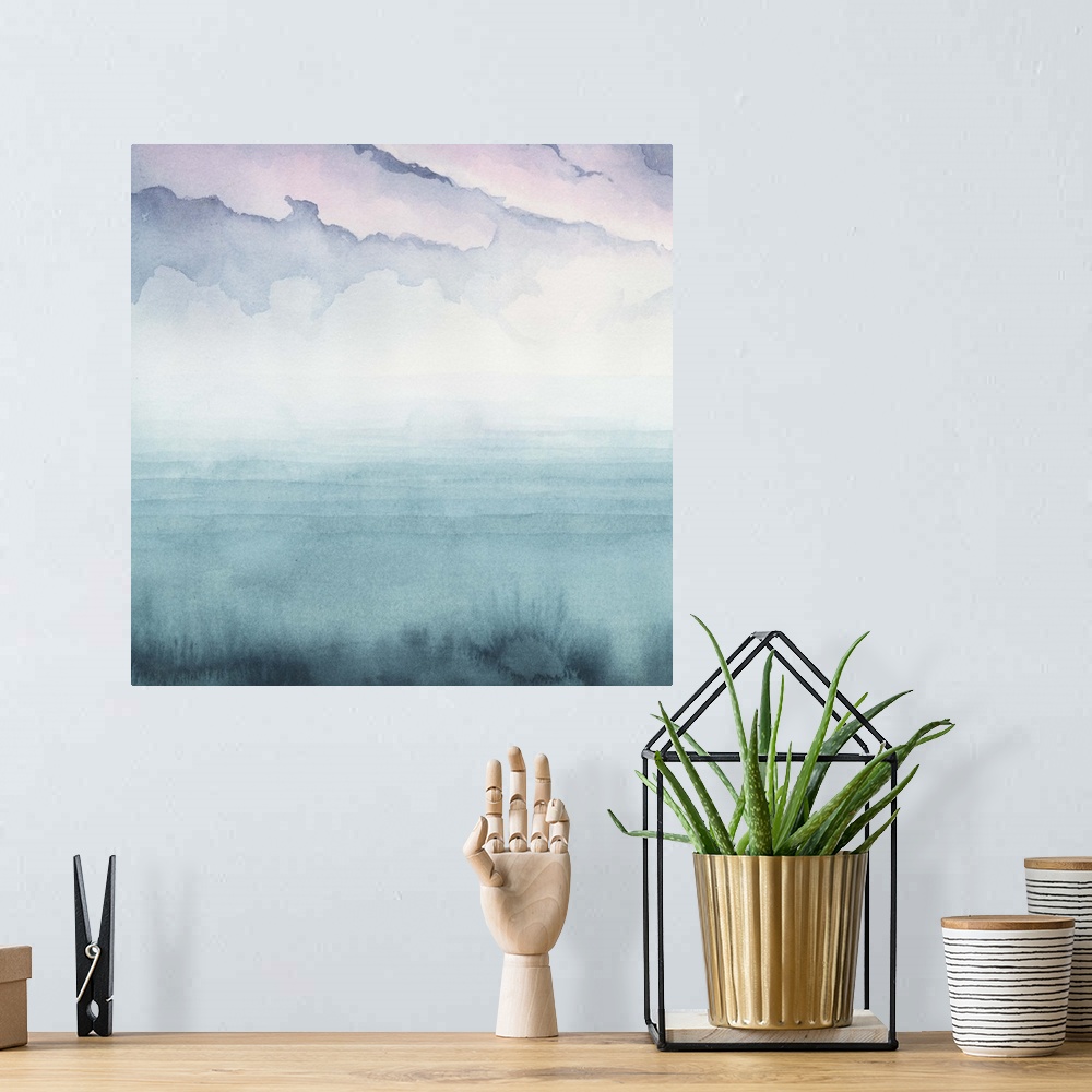 A bohemian room featuring Abstract landscape of nightfall on the bay.