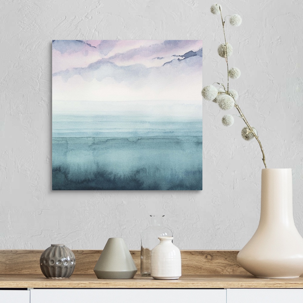 A farmhouse room featuring Abstract landscape of nightfall on the bay.