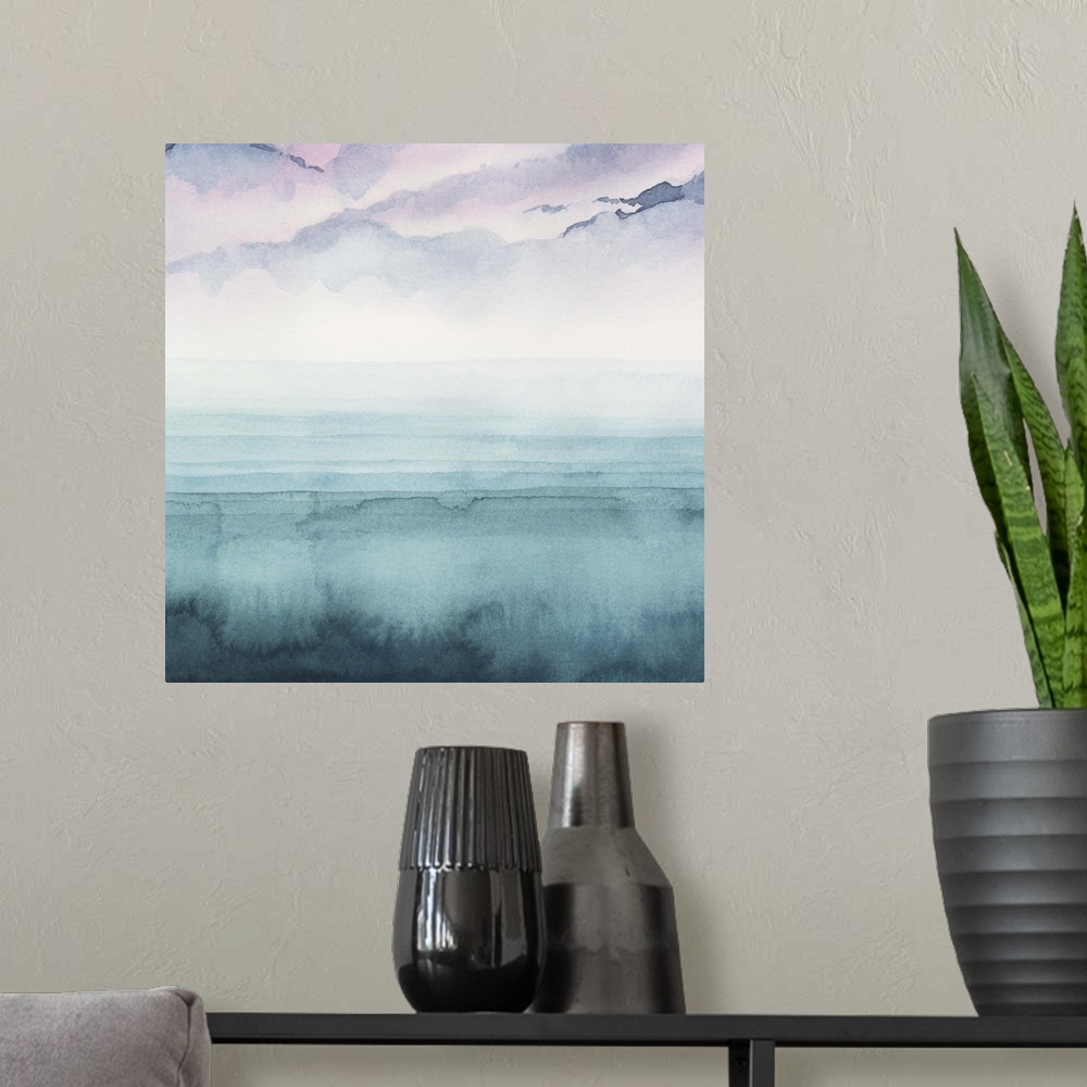 A modern room featuring Abstract landscape of nightfall on the bay.