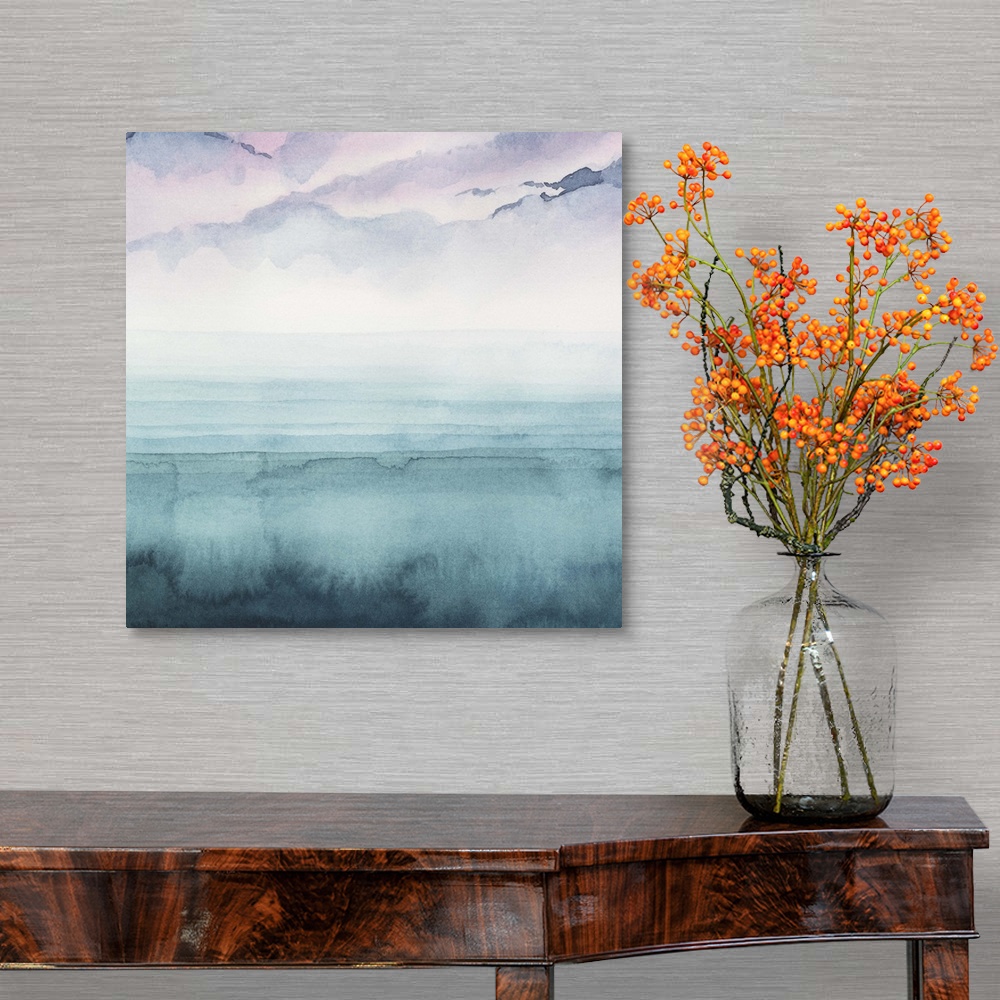 A traditional room featuring Abstract landscape of nightfall on the bay.