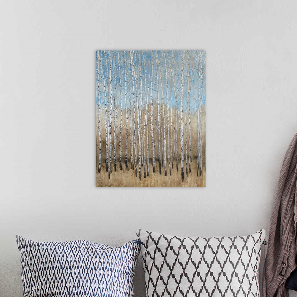 A bohemian room featuring Dusty Blue Birches I