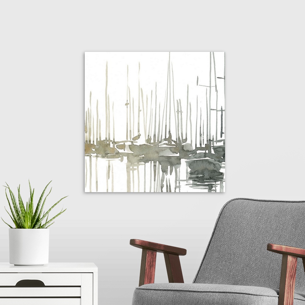 A modern room featuring Early Morning Wharf I