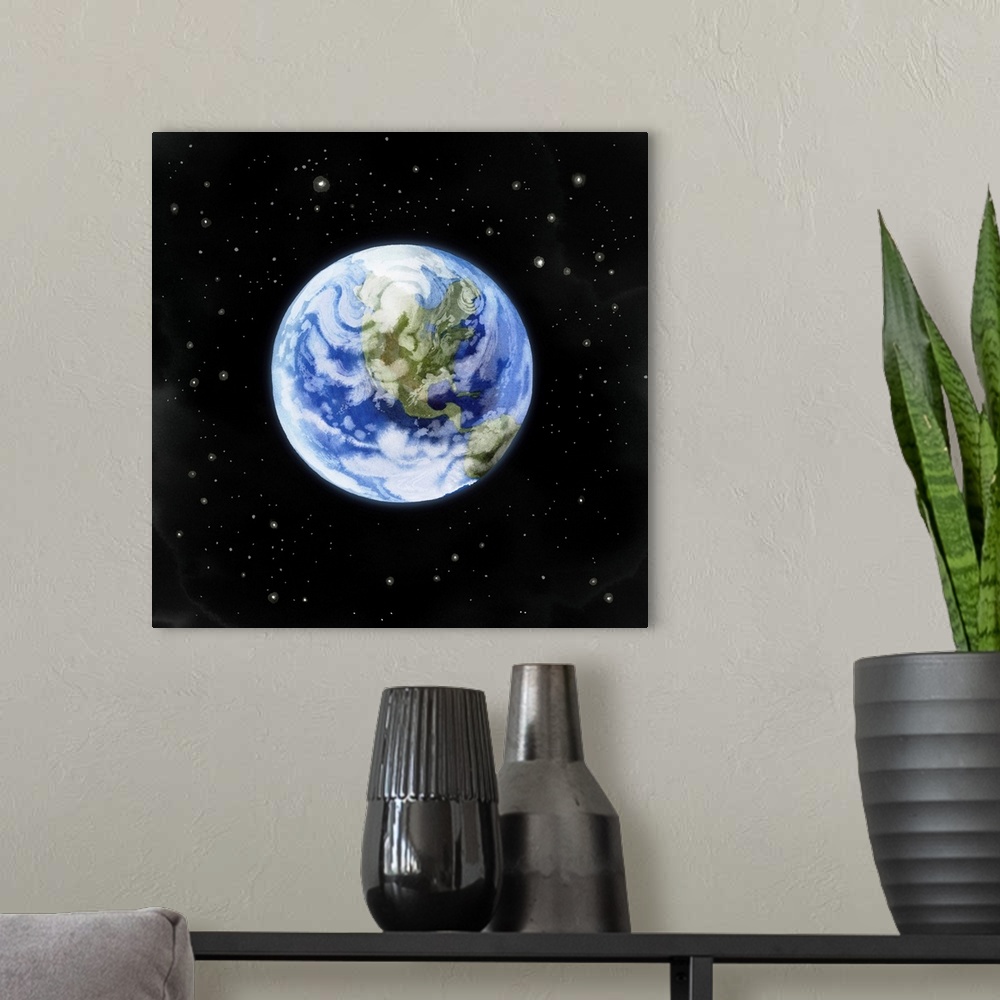 A modern room featuring Earth From Afar I
