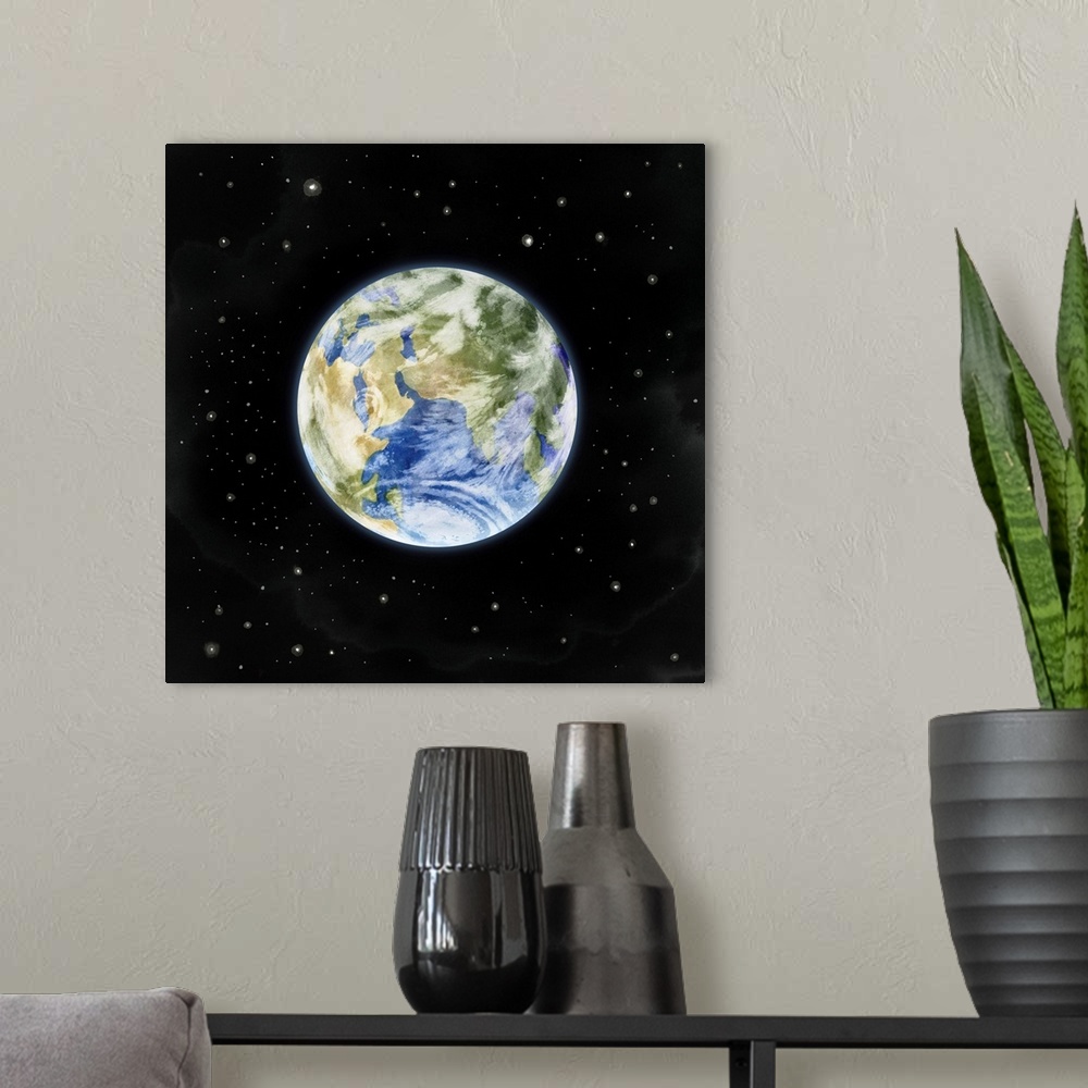 A modern room featuring Earth From Afar II
